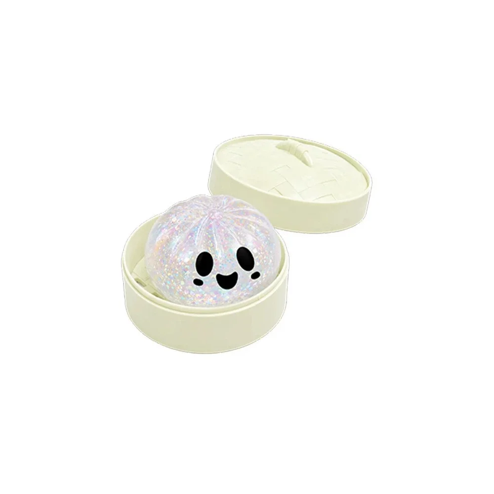 White Halloween Ghost Dumpling Glitter Iridescent Toy with Steamer Basket